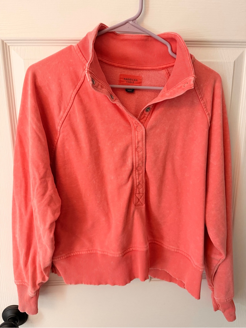 American Eagle Outfitters Coral Snap-Front Pullover